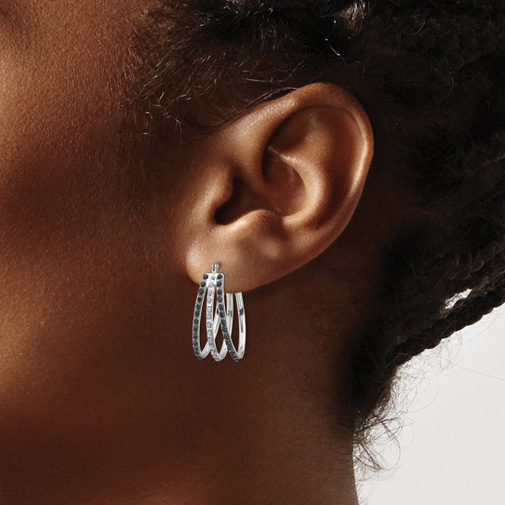 Diamond Fascination Diamond Dust/Accent Oval Black and 3-Hoop Earrings - WBC