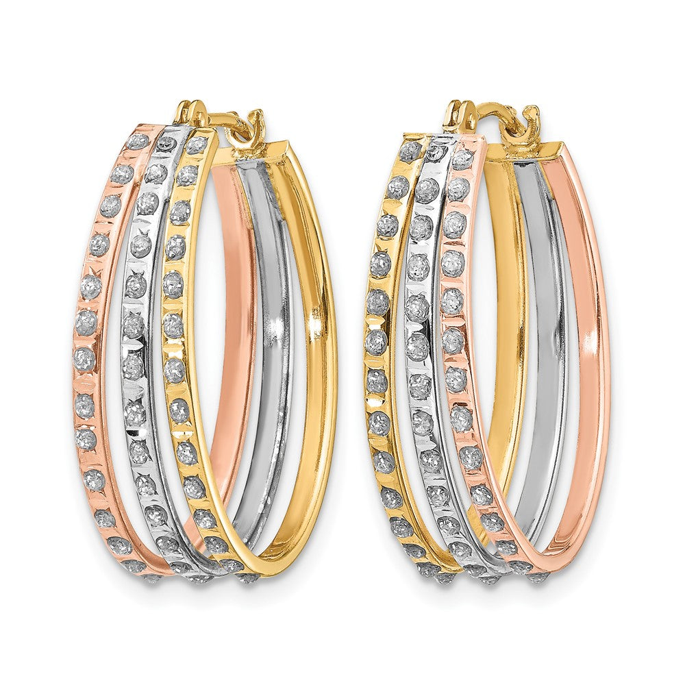 Tri-color Diamond Fascination Diamond Dust/Accent Oval 3-Hoop Earrings - WBC