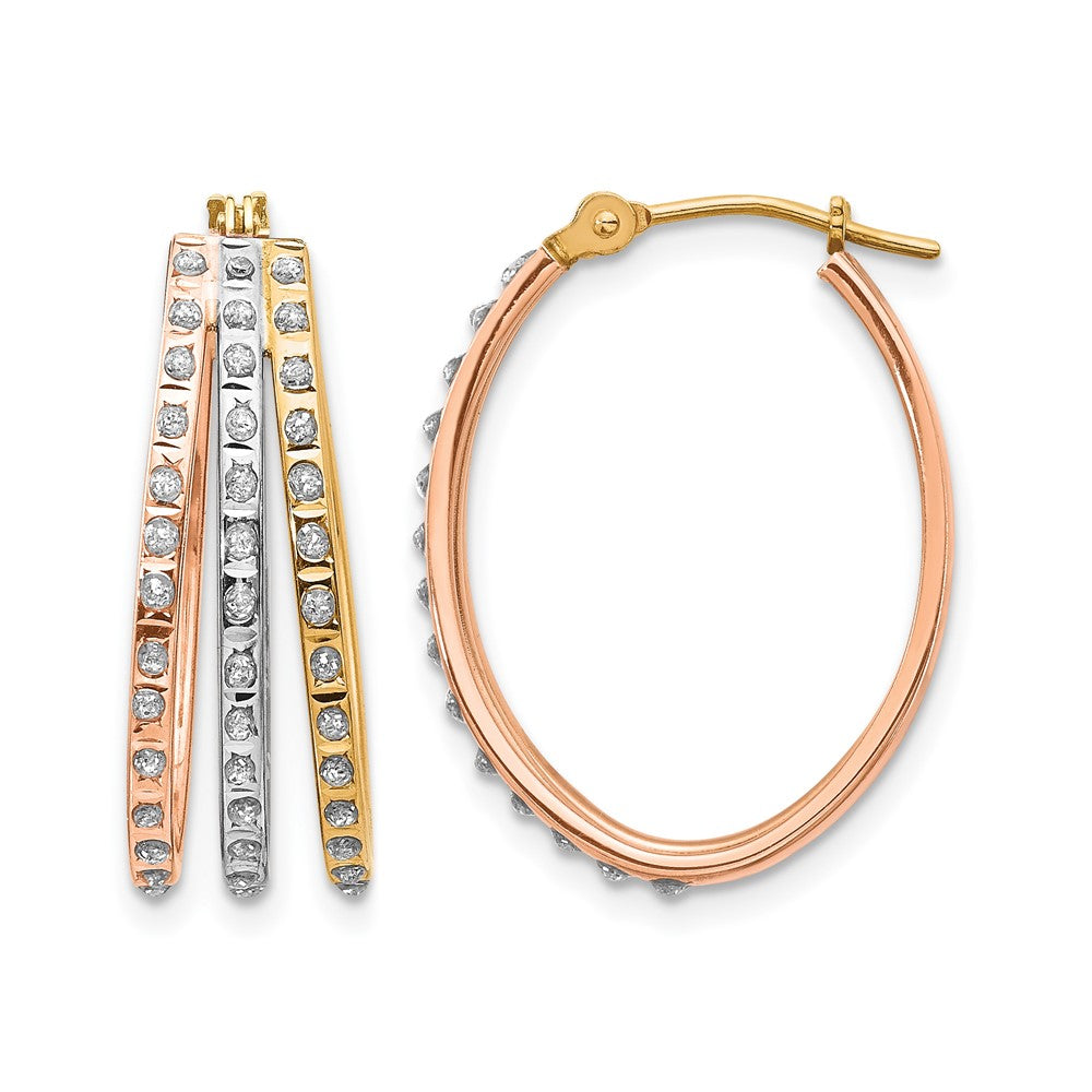 Tri-color Diamond Fascination Diamond Dust/Accent Oval 3-Hoop Earrings - WBC