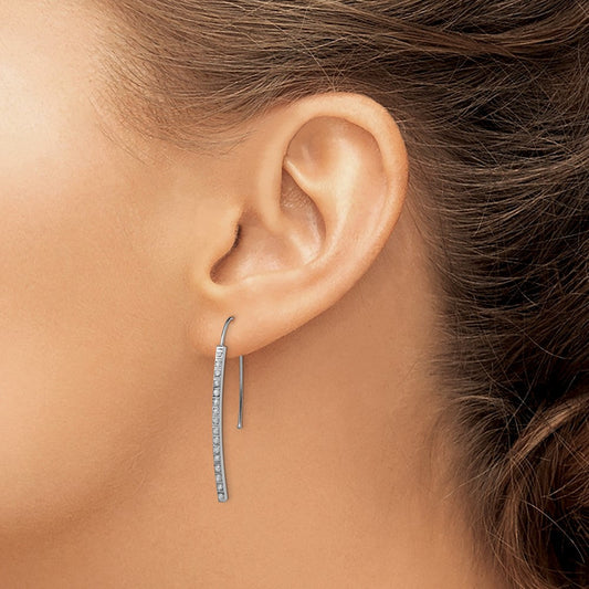 Diamond Fascination 14K White Gold Sickle Diamond Dust/Accent Curved Bar French Wire Earrings