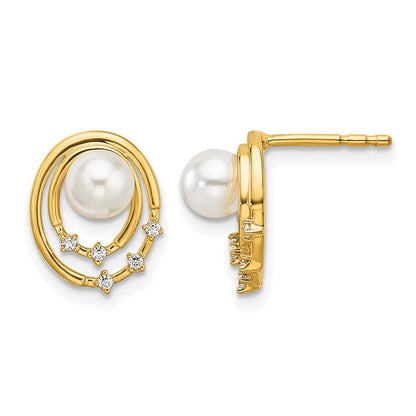 Polished 1/20 carat Diamond and Freshwater Cultured Pearl Ovals Drop Post Earrings - WBC