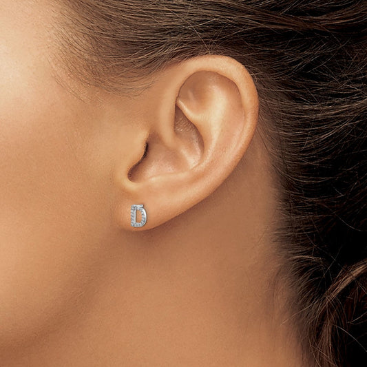 14K White Gold Diamond Initial D Stud Earrings, 5mm