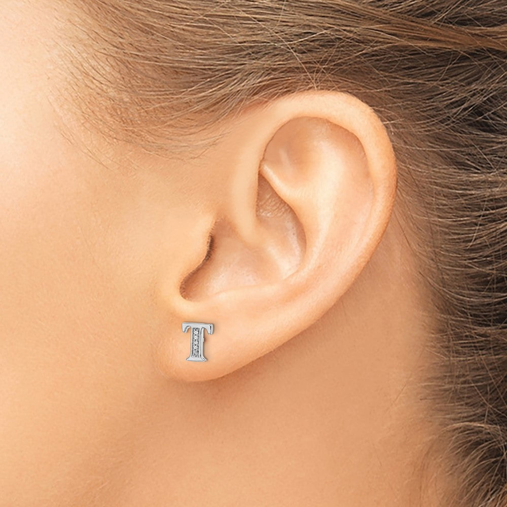 Diamond Initial T Post Earrings - WBC