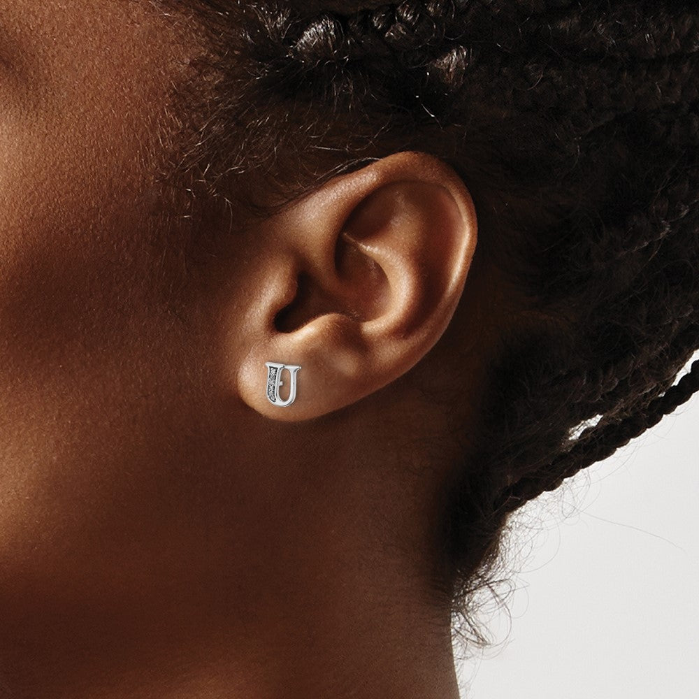 Diamond Initial U Post Earrings - WBC