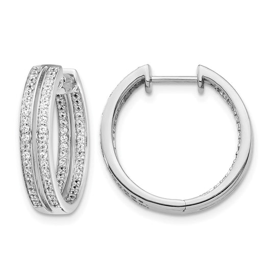2-row 3/4 carat Diamond In/Out Hinged Hoop Earrings - WBC