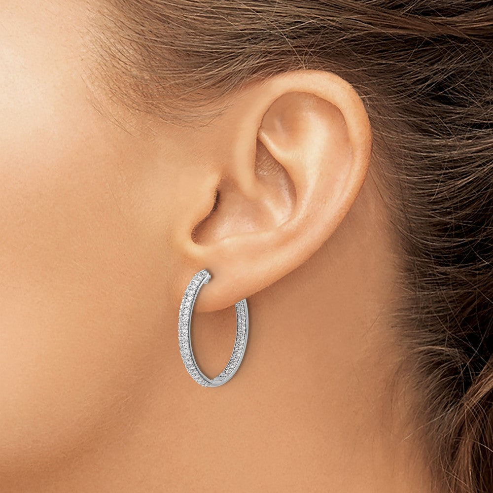 2-row 1.5 carat Diamond In/Out Hinged Hoop Earrings - WBC