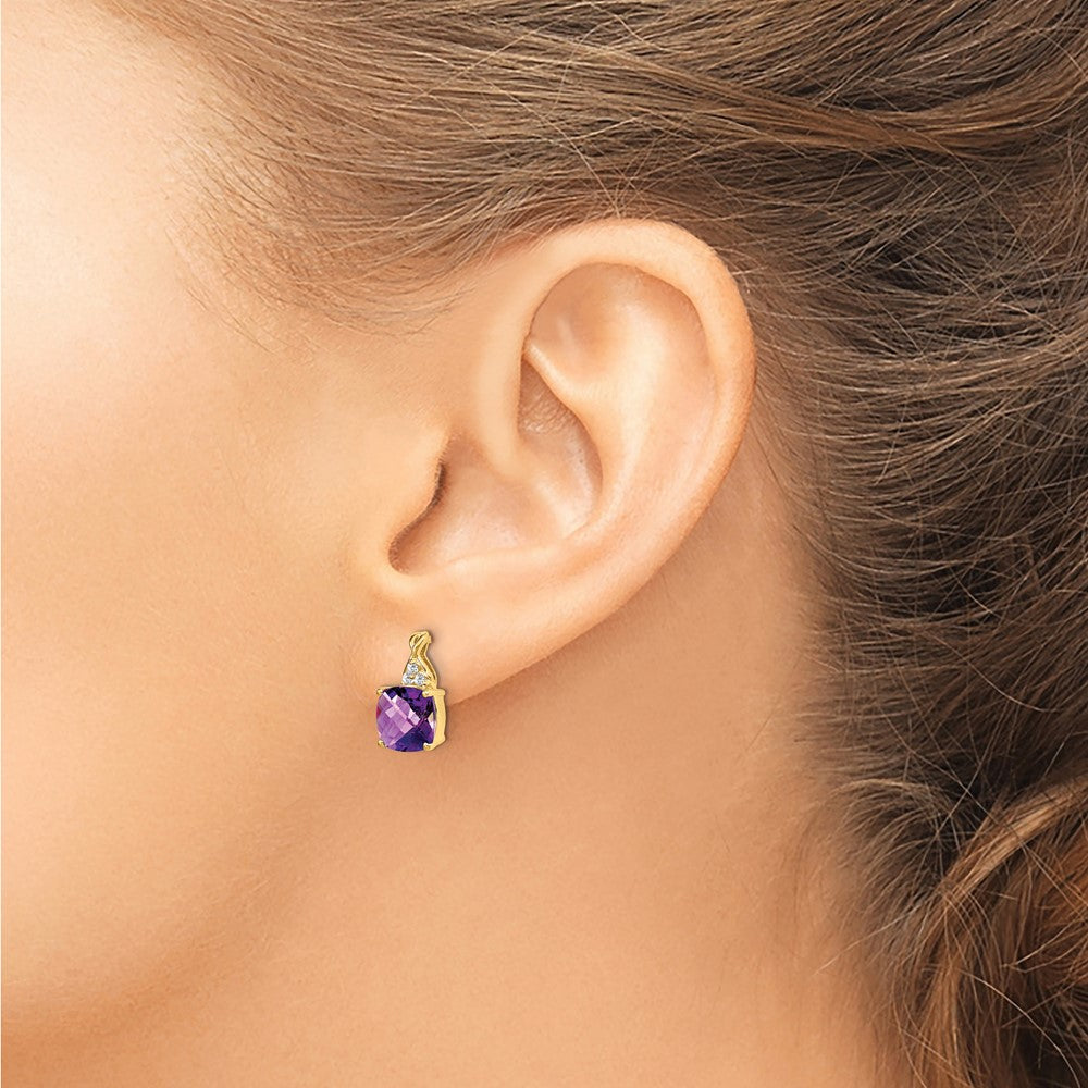 Cushion Checkerboard February/Amethyst and Diamond Post Earrings - WBC