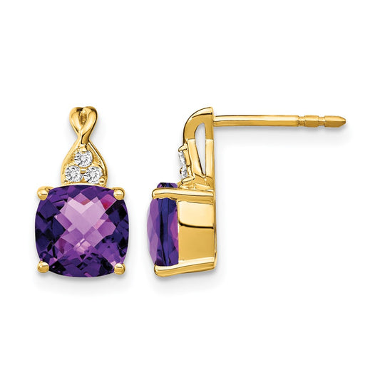 Cushion Checkerboard February/Amethyst and Diamond Post Earrings - WBC