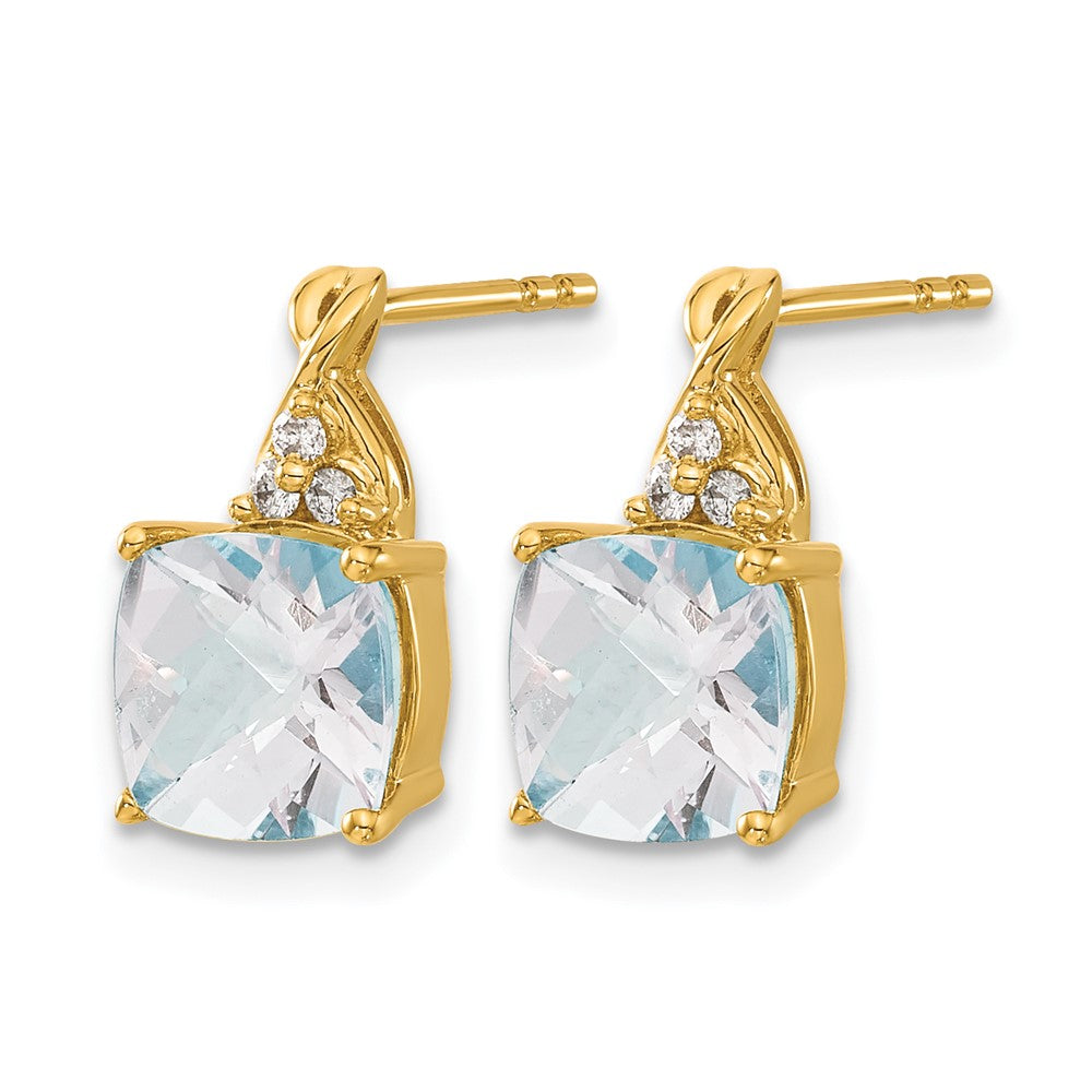 Cushion Checkerboard March/Aquamarine and Diamond Post Earrings - WBC