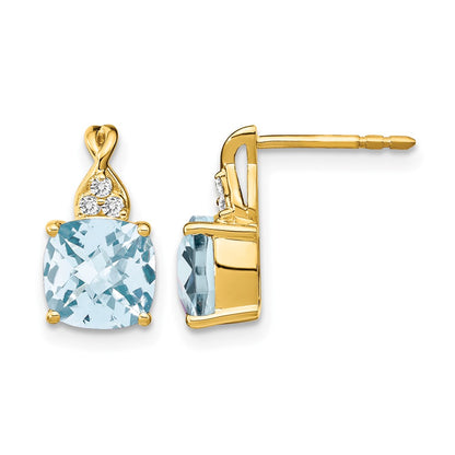 Cushion Checkerboard March/Aquamarine and Diamond Post Earrings - WBC