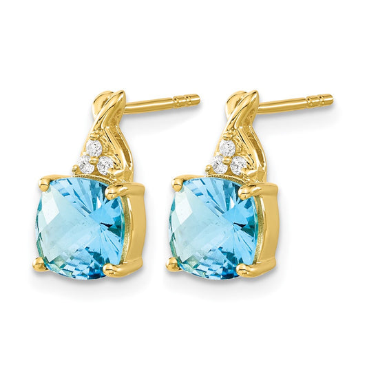 Cushion Checkerboard December/Blue Topaz and Diamond Post Earrings - WBC
