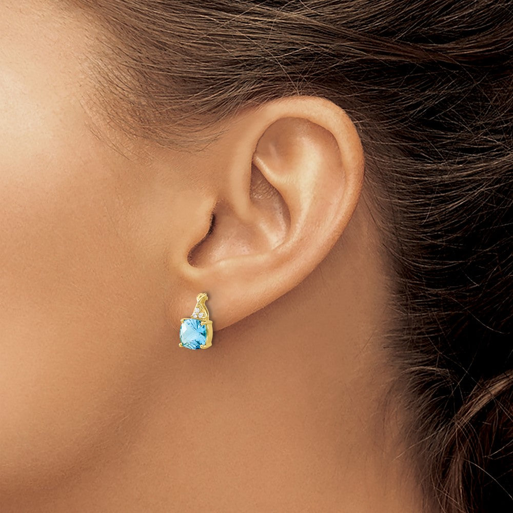 Cushion Checkerboard December/Blue Topaz and Diamond Post Earrings - WBC