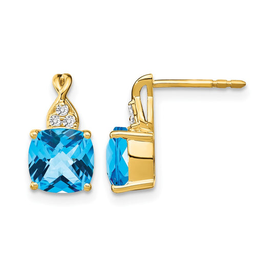 Cushion Checkerboard December/Blue Topaz and Diamond Post Earrings - WBC