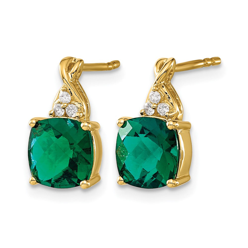 Cushion Checkerboard May/ Lab-Created Emerald and Diamond Post Earrings - WBC