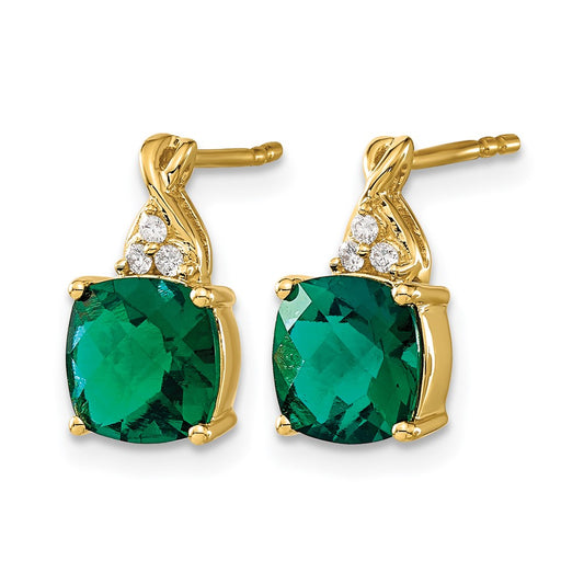 Cushion Checkerboard May/ Lab-Created Emerald and Diamond Post Earrings - WBC