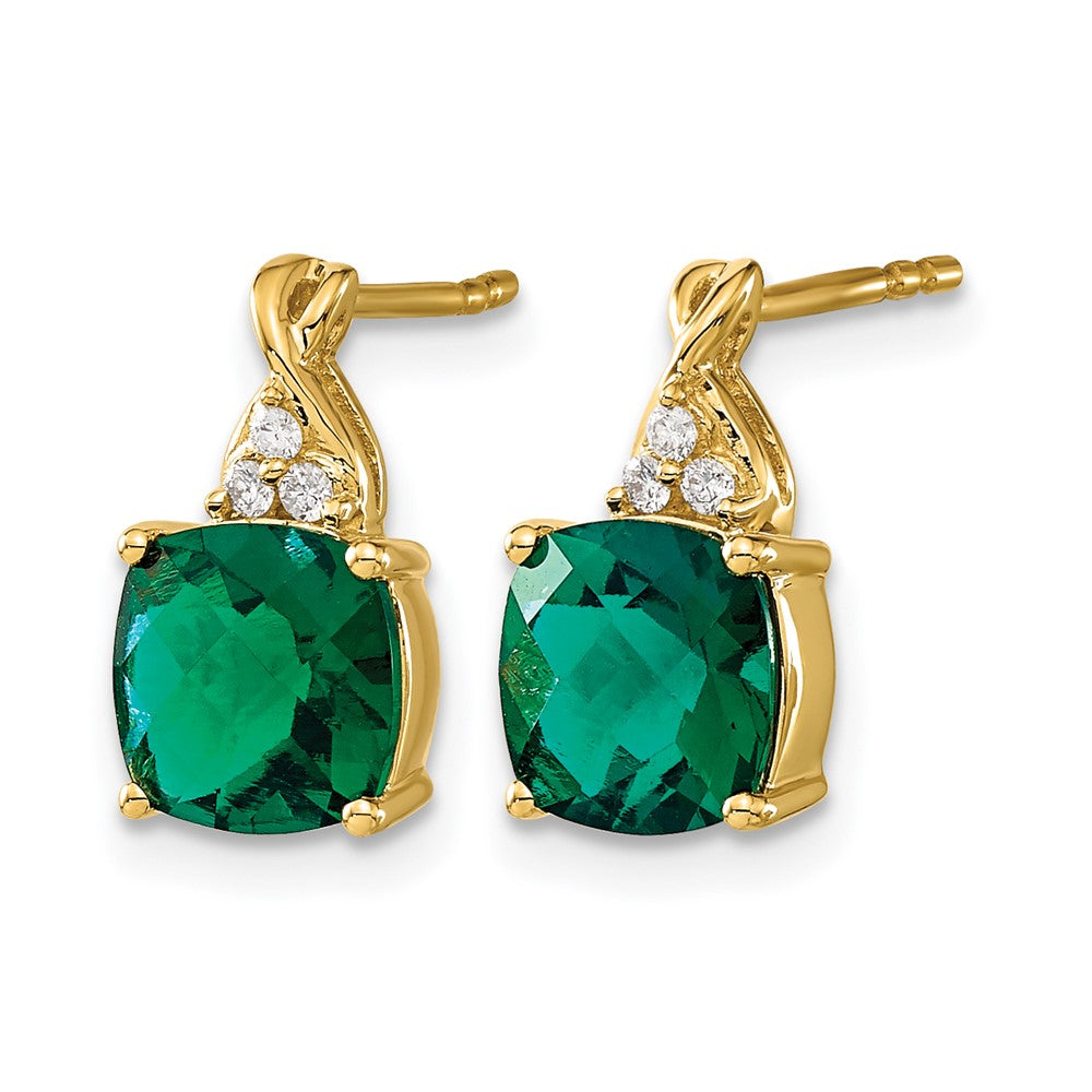 Cushion Checkerboard May/Lab Created Emerald and Diamond Post Earrings - WBC