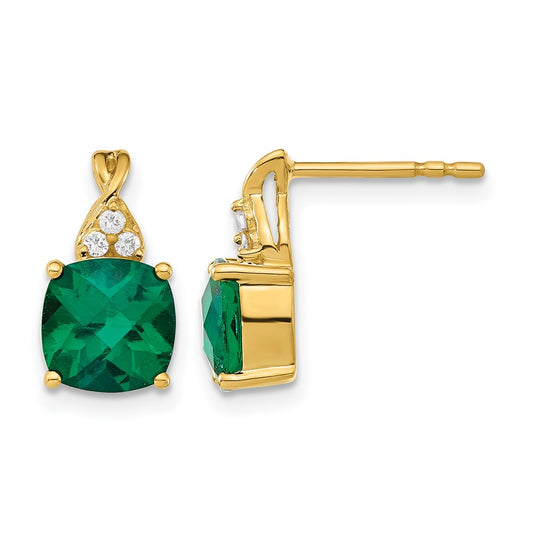 Cushion Checkerboard May/Lab Created Emerald and Diamond Post Earrings - WBC