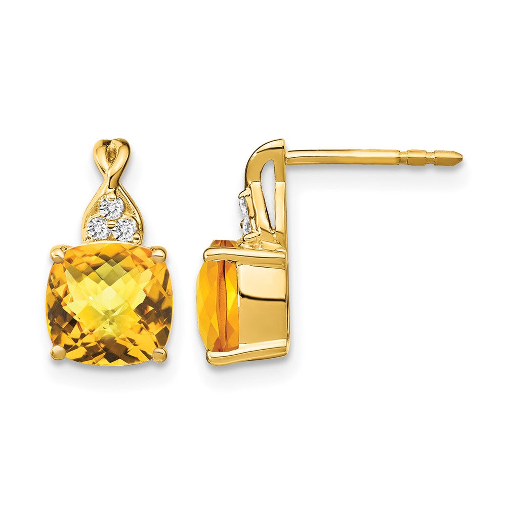Cushion Checkerboard November/ Citrine and Diamond Post Earrings - WBC