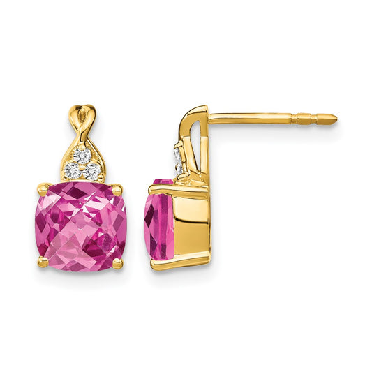 Cushion Checkerboard October/Lab Created Pink Sapphire and Diamond Post Earrings - WBC