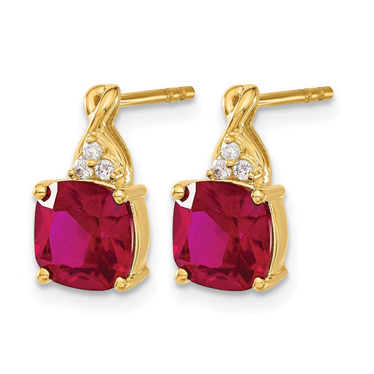 Cushion Checkerboard July/ Lab-Created Ruby and Diamond Post Earrings - WBC