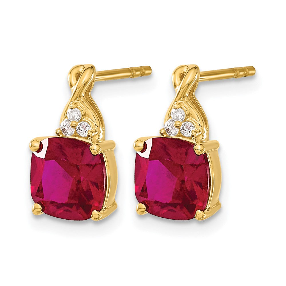 Cushion Checkerboard July/Lab Created Ruby and Diamond Post Earrings - WBC