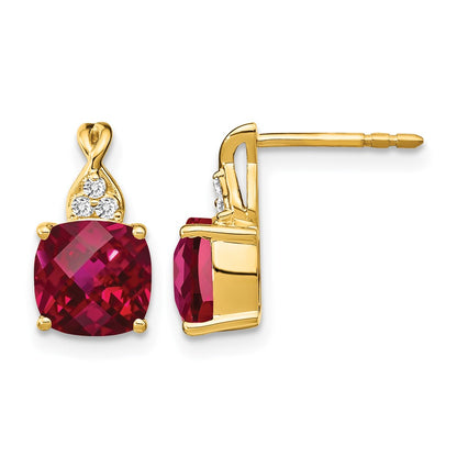 Cushion Checkerboard July/Lab Created Ruby and Diamond Post Earrings - WBC