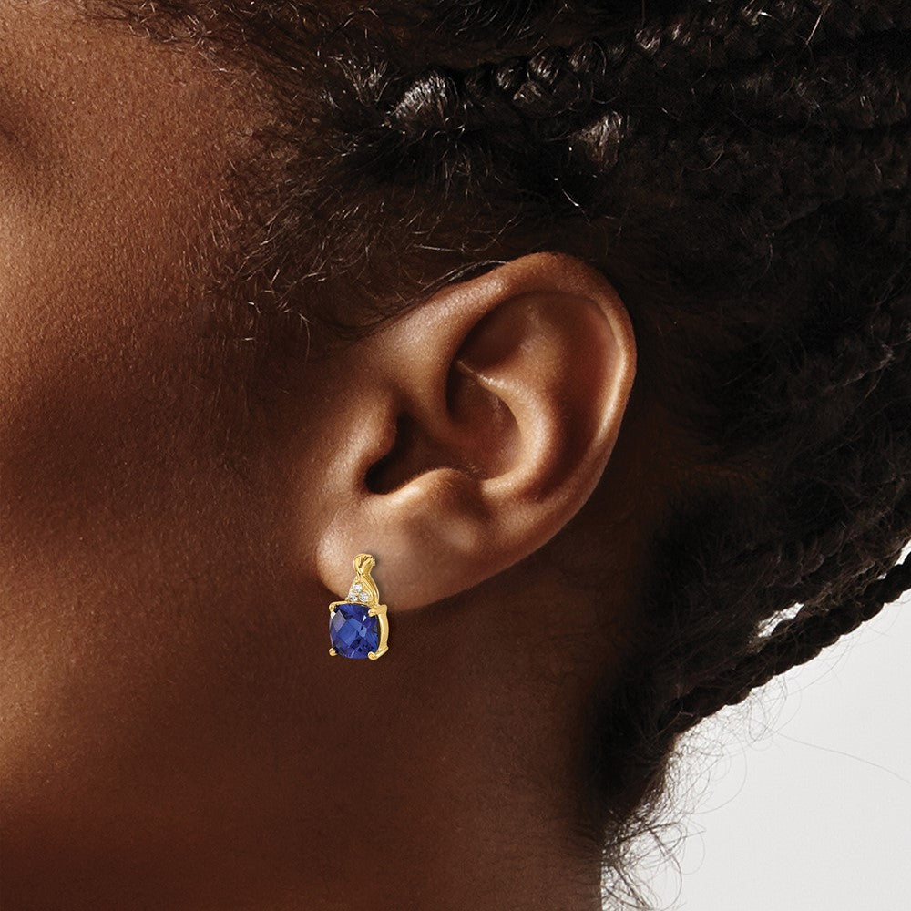 Cushion Checkerboard September/ Lab-Created Sapphire and Diamond Post Earrings - WBC