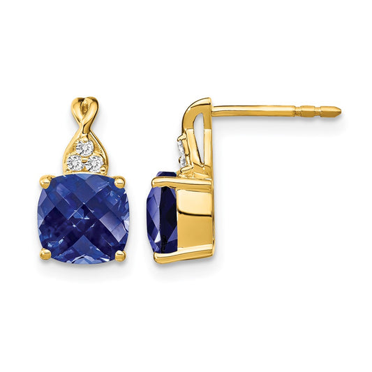 Cushion Checkerboard September/ Lab-Created Sapphire and Diamond Post Earrings - WBC