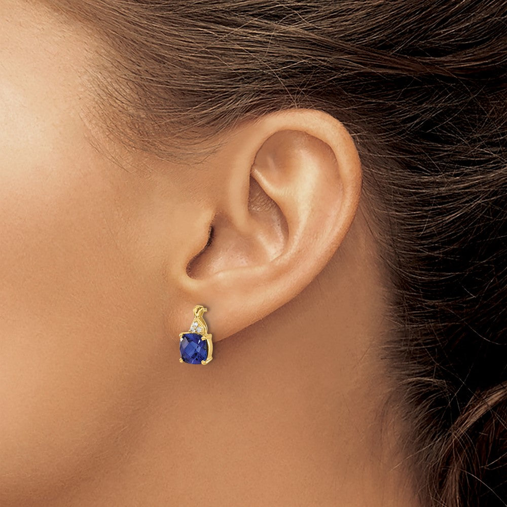Cushion Checkerboard September/Lab Created Sapphire and Diamond Post Earrings - WBC