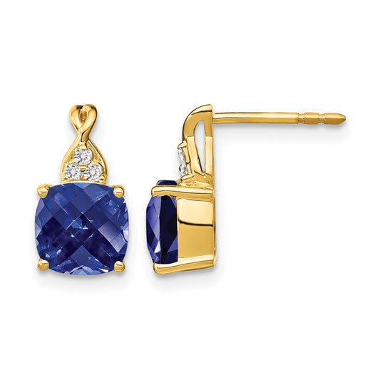 Cushion Checkerboard September/Lab Created Sapphire and Diamond Post Earrings - WBC
