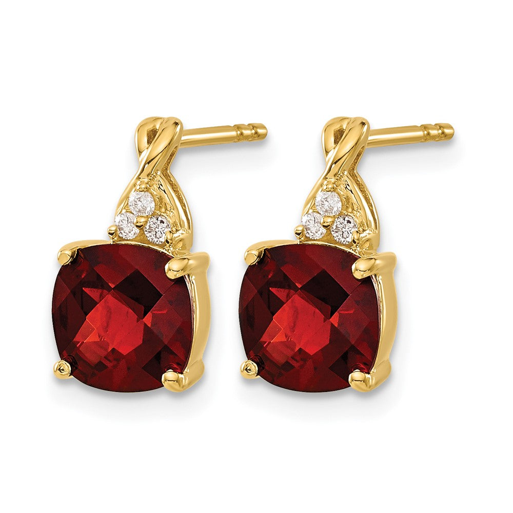Cushion Checkerboard January/ Garnet and Diamond Post Earrings - WBC