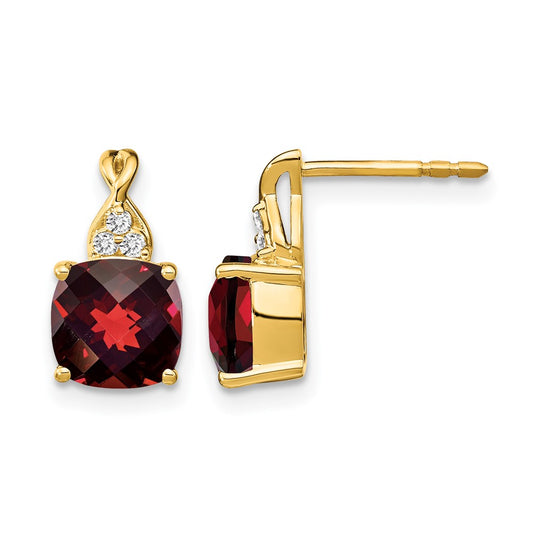 Cushion Checkerboard January/ Garnet and Diamond Post Earrings - WBC