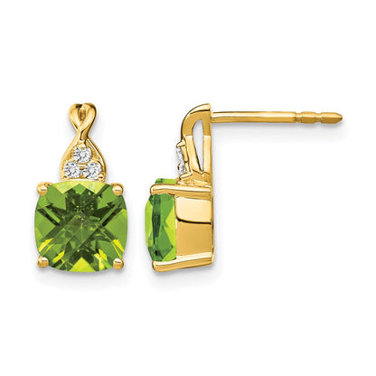 Cushion Checkerboard August/ Peridot and Diamond Post Earrings - WBC