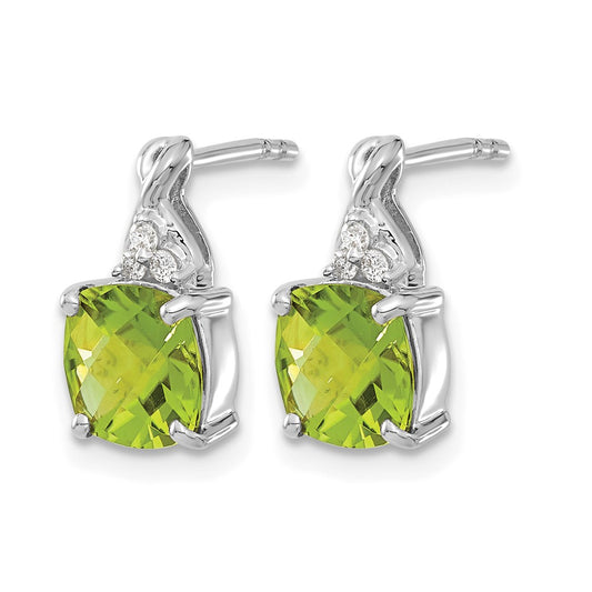 Cushion Checkerboard August/Peridot and Diamond Post Earrings - WBC