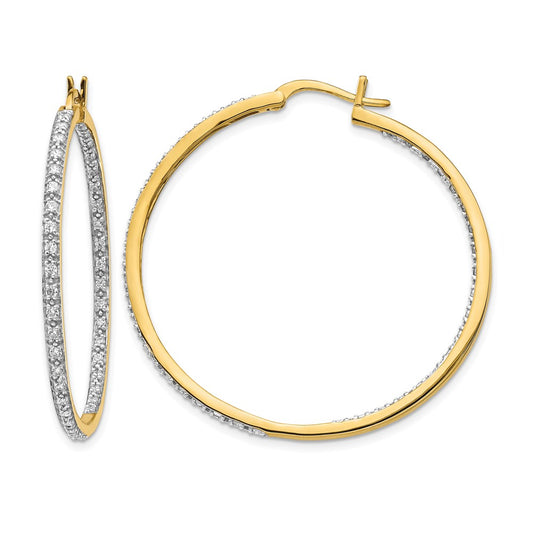 14K White Gold 7/8 ct Diamond In/Out Hoop Earrings, 39mm