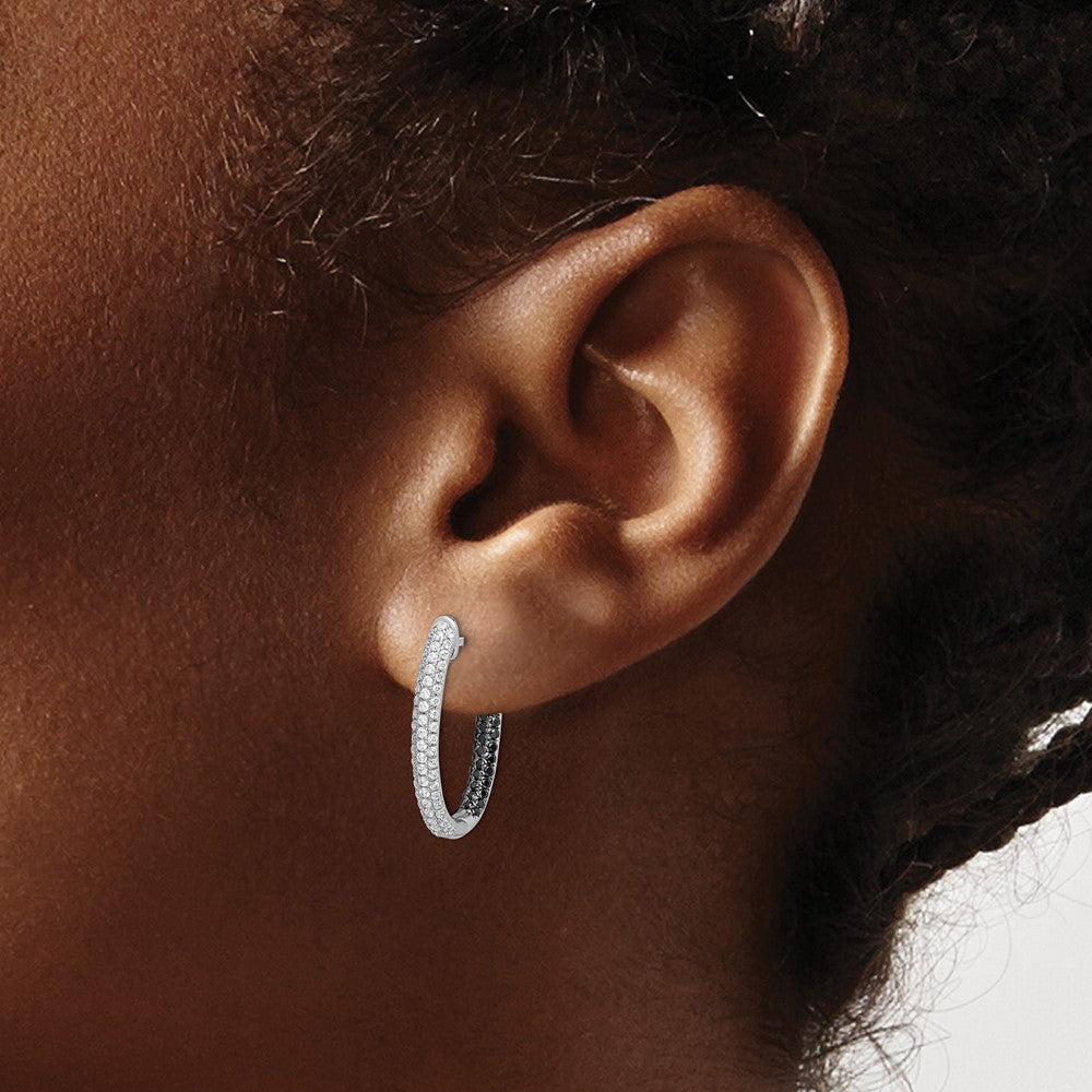 3-row 7/8 carat Black and Diamond In/Out Hoop Earrings - WBC