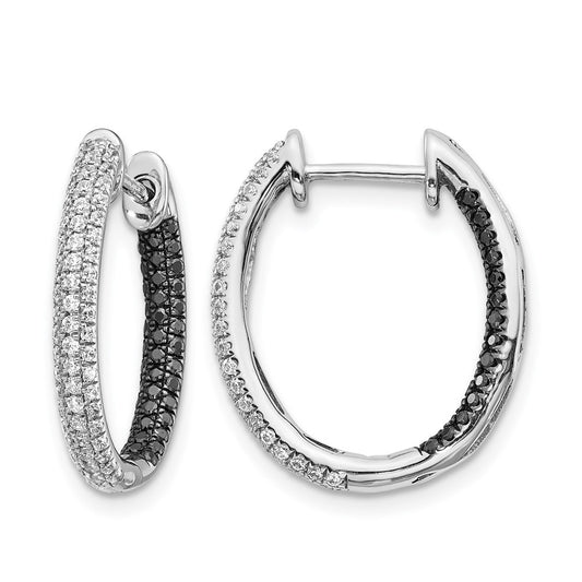 3-row 7/8 carat Black and Diamond In/Out Hoop Earrings - WBC