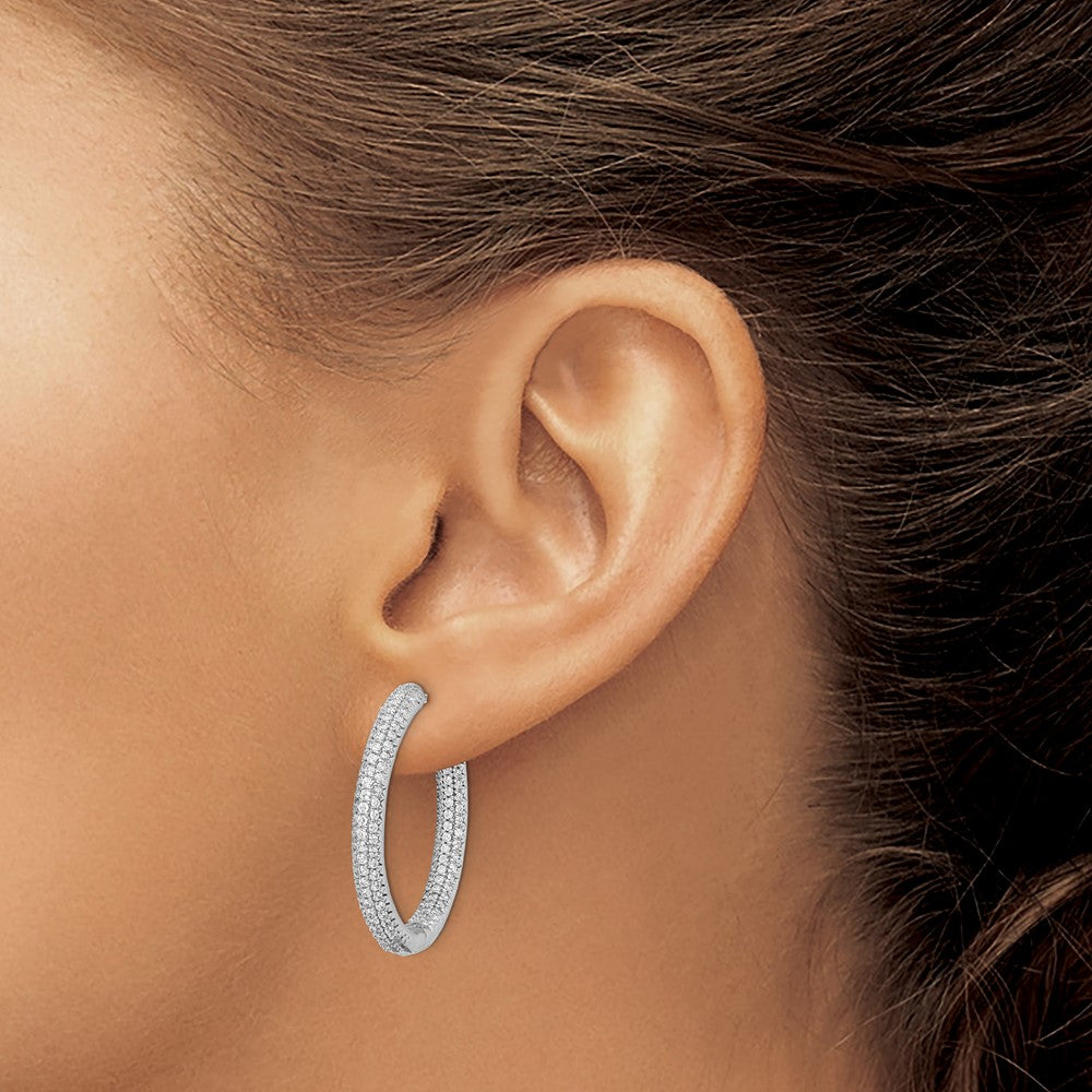 3-row 1.5 carat Diamond In/Out Hinged Hoop Earrings - WBC
