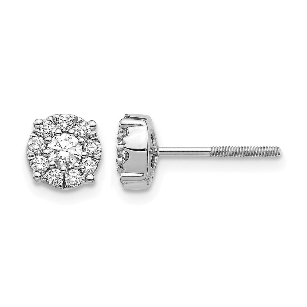 1/2 carat Diamond Halo Cluster Screwback Post Earrings - WBC
