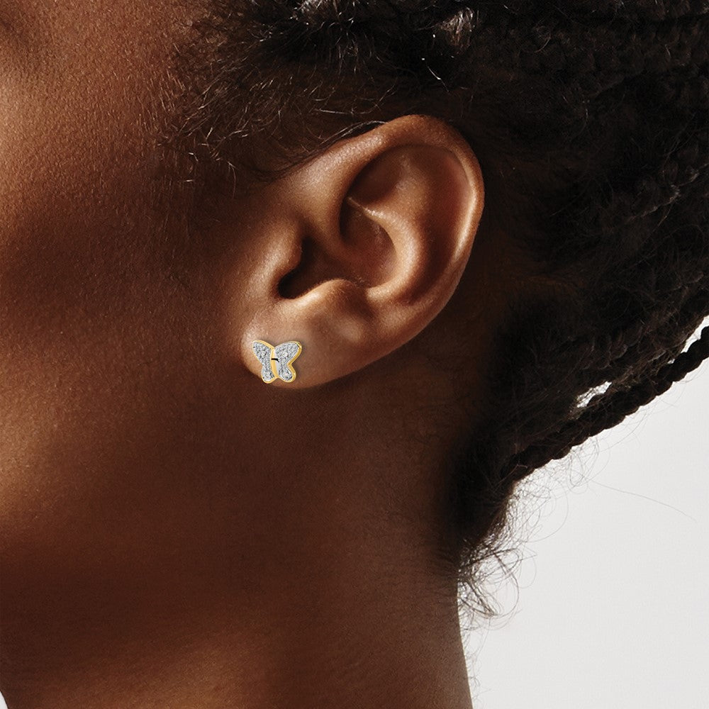 and Rhodium Diamond Butterfly Post Earrings - WBC