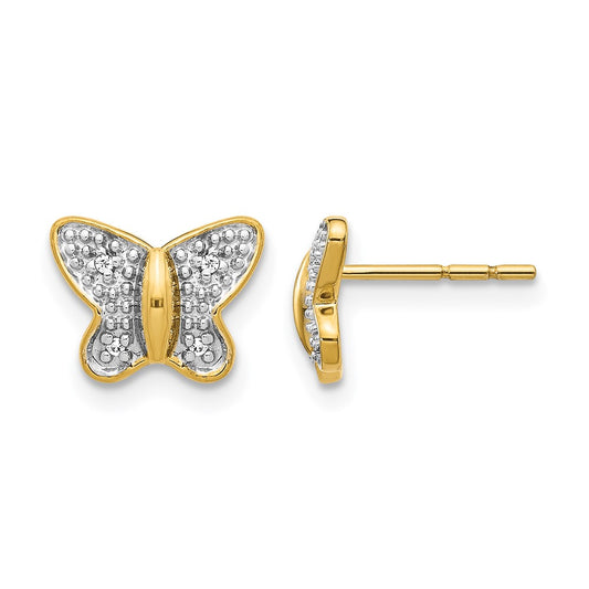 and Rhodium Diamond Butterfly Post Earrings - WBC
