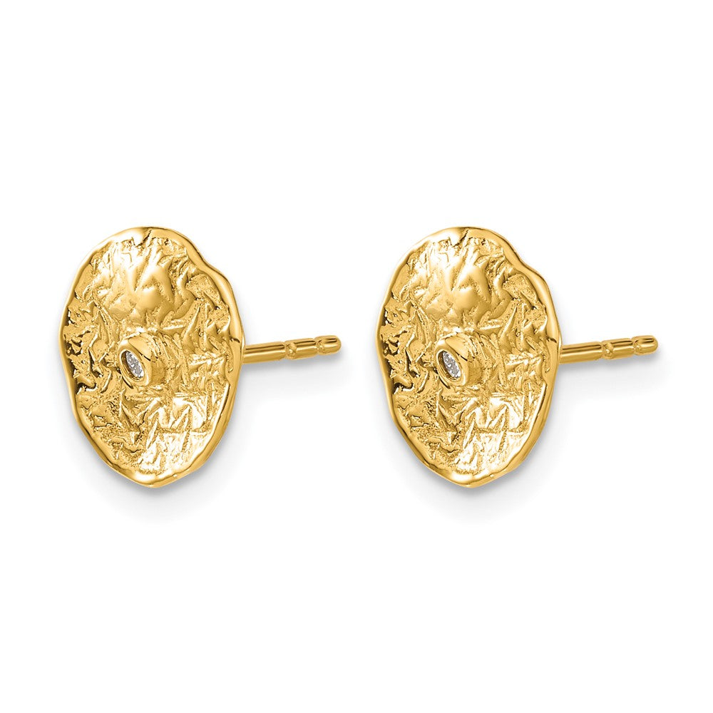 Small Textured Circle Diamond Post Earrings - WBC