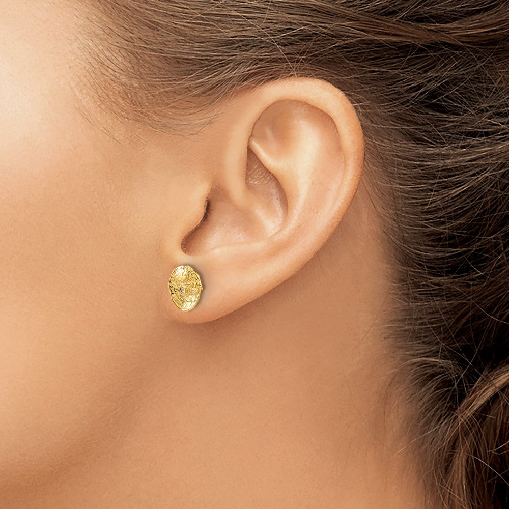 Small Textured Circle Diamond Post Earrings - WBC