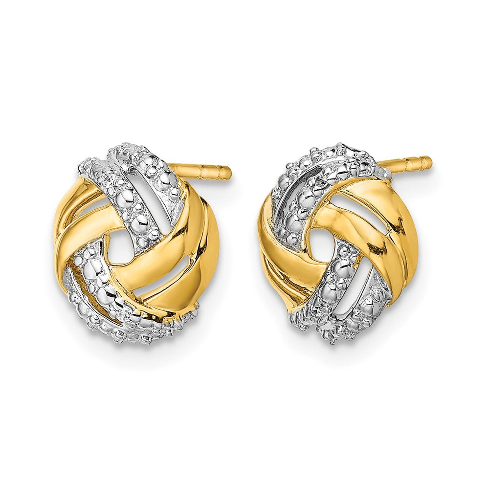 and Rhodium Accents Diamond Love Knot Post Earrings - WBC