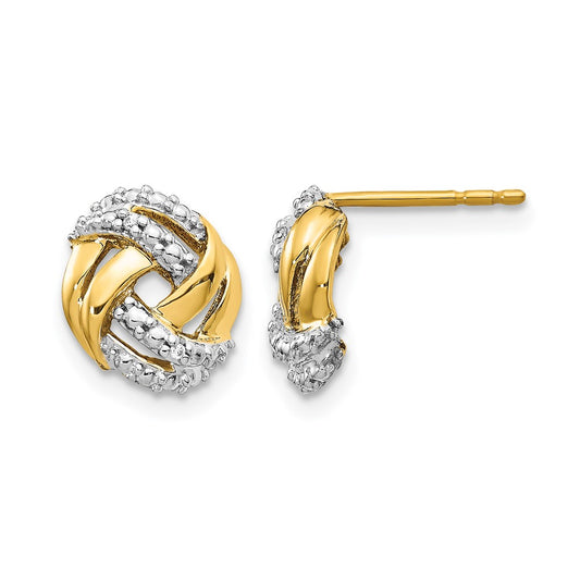 and Rhodium Accents Diamond Love Knot Post Earrings - WBC