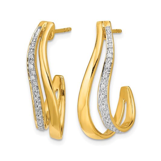 and Rhodium 1/15 carat Diamond J-Hoop Post Earrings - WBC