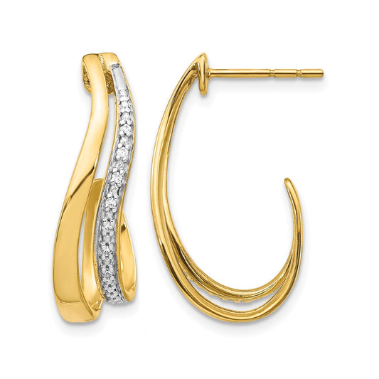 and Rhodium 1/15 carat Diamond J-Hoop Post Earrings - WBC