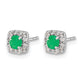 Round Emerald and Diamond Square Halo Post Earrings - WBC