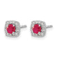 Round Ruby and Diamond Square Halo Post Earrings - WBC
