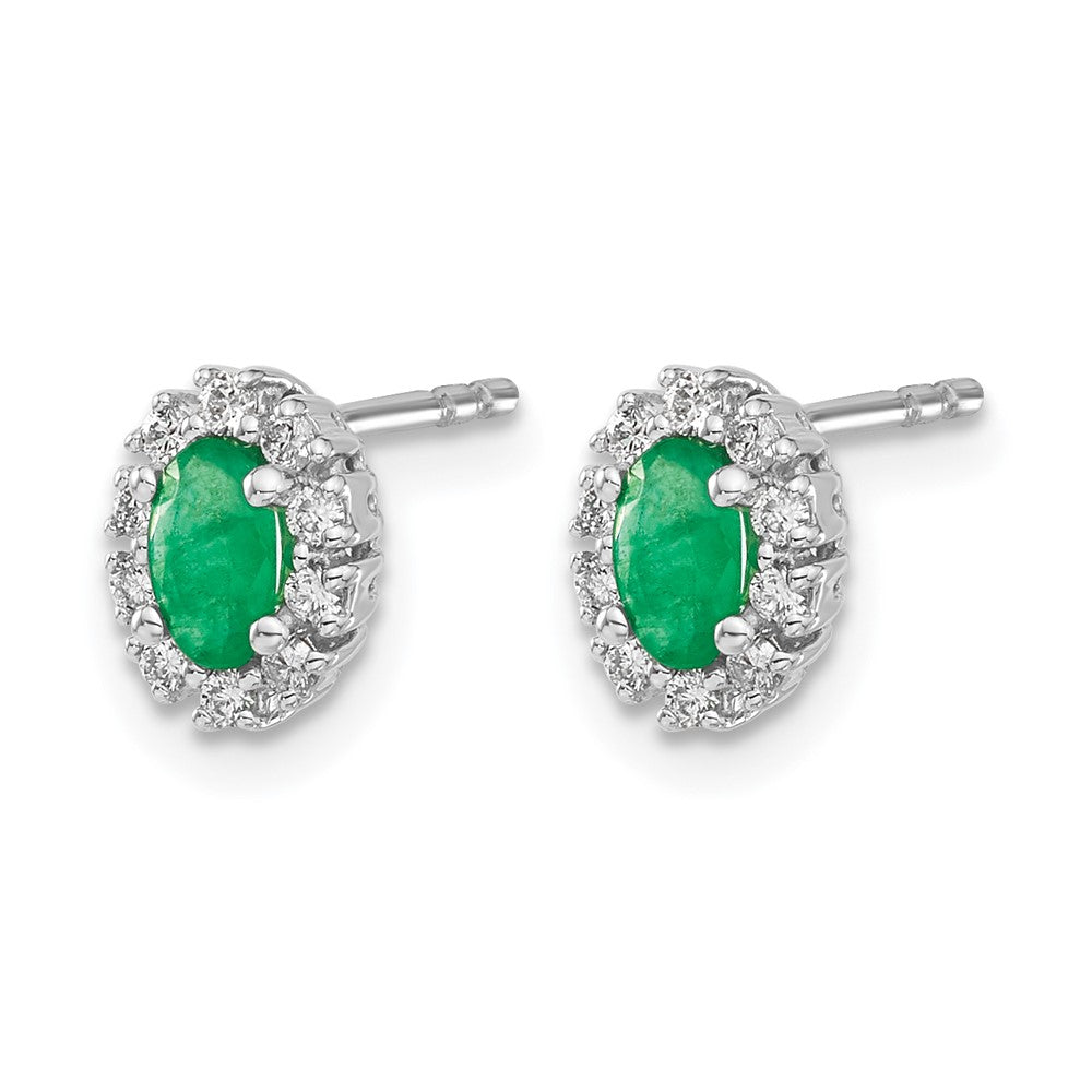 Oval Emerald and Diamond Halo Post Earrings - WBC